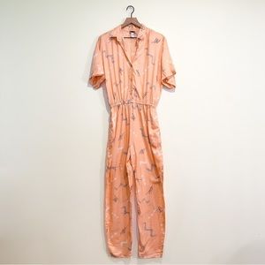 Vintage California Krush 80s 90s Peach Jumpsuit Geometric Soft Playsuit Retro